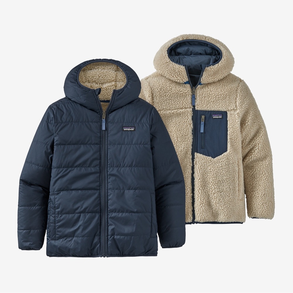 Patagonia Kids Puffers in Navy and Cream